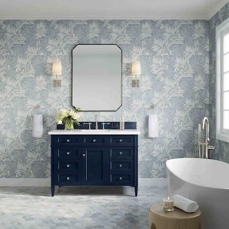 James Martin Vanities Brittany 48in Single Vanity, Victory Blue w/ 3 CM White Zeus Quartz Top 650-V48-VBL-3WZ